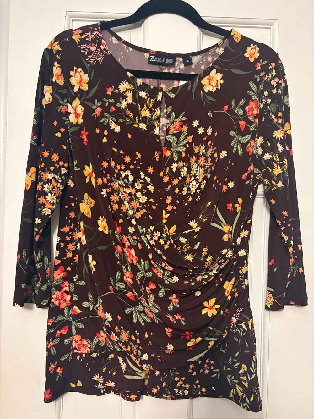 New York & Company 7th Avenue Floral Ruched Tunic Top Large NWT Long Sleeve